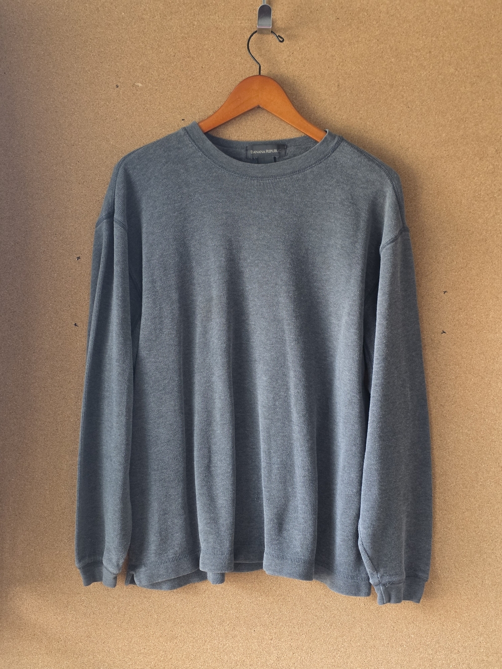 Banana Republic Heritage Waffle Knit Thermal Crewneck Gray M Oversized